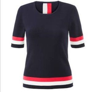 Cabi: Hampton Shell sweater in blue/pink/white